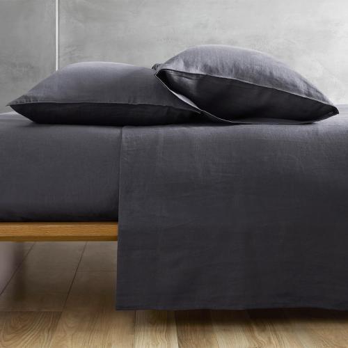 DAPU 100% Linen Pillowcases 20x30 Inches Pillow Cases (Pack of 2) with Envelope Closure, Stone Washed Breathable and Cooling (Dark Gray, Queen)