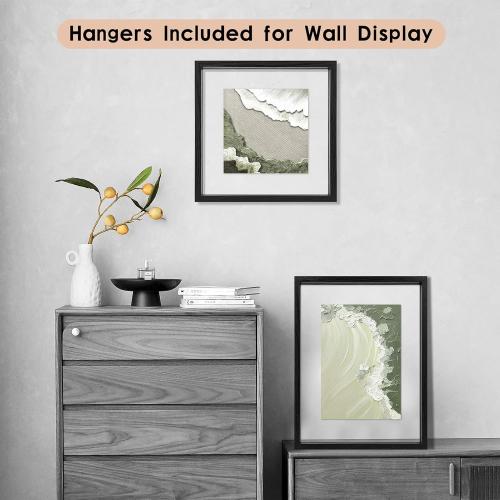 MUYE 10x10 Floating Frames Set of 2,Double Glass Picture Frame Display Any Size Photo up to 10x10,Wall Mount or Tabletop Standing,Black
