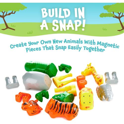 POPULAR PLAYTHINGS Magnetic Animals for Toddlers 1-3, Mix or Match Animal Toys, Set of 4 Gift for Kids - Jungle Animals