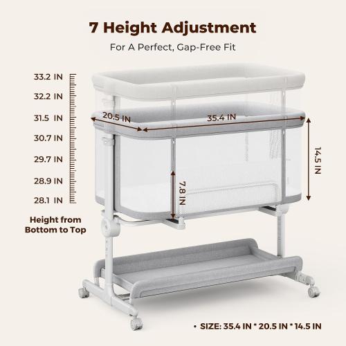 Ezebaby Baby Bassinets Bedside Sleeper, Portable Bedside Bassinet for Baby Newborn Infants with Adjustable 7 Heights and All Mesh Sides, Newborn Crib with Mattress and Soft, Breathable Sheet