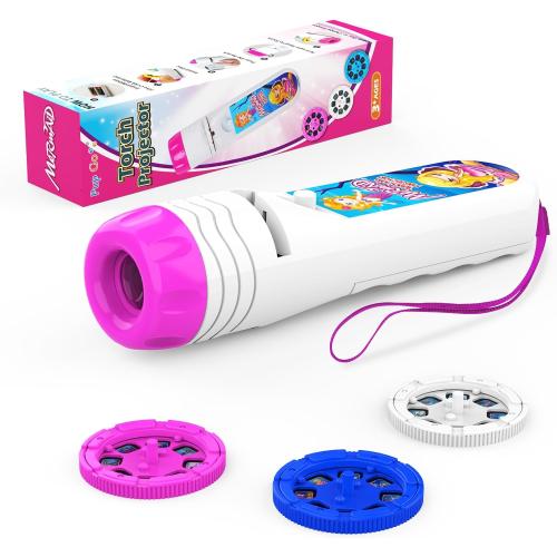 Mermaid Projector Flashlight for Kids Ages 3 , Ideas Christmas Stocking Stuffers Gifts for Girls, Pink Fairy Little Mermaid Toys, 3 Discs 24 Images, Kid Night Light Projector