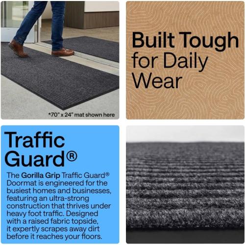 GORILLA GRIP Waterproof Traffic Guard Door Mat, Heavy Duty Entryway Mats, Strong Backing Commercial Utility Rugs for Office Hallway, Garage Floor and Home, Low Profile Carpet