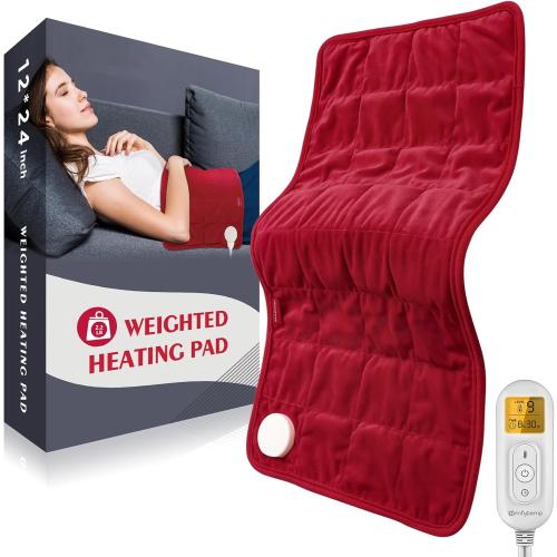 Red 12x24 Comfytemp Weighted Heating Pad for Period Cramps & Back Pain Relief, 2.2lb Menstrual Heating Pad, Birthday Gifts for Mom/Women/Wife, 12 x 24 Electric Heat Pad with 9 Heat Level