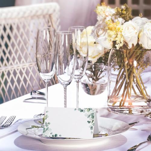 Fumete 200 Pack Wedding Name Cards for Table Setting Watercolor paper Greenery Seating Place reception Sign Tent Blank Table Printable Tent Folding Name Card for Party Bridal Dinner, 3. 5 x 4 Inch