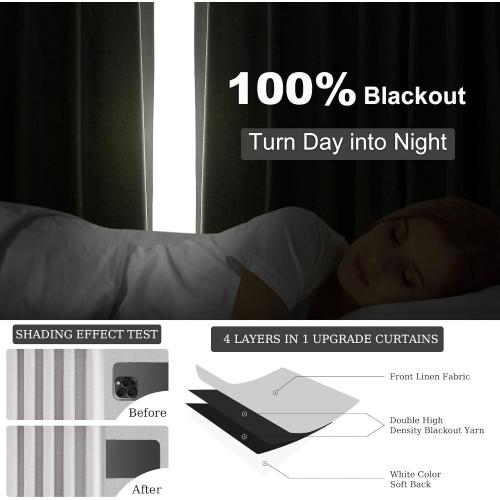 Topfinel Grey Beige Linen Blackout Curtains 84 Inch Long for Bedroom Living Room, Greige Gray Pinch Pleat Back Tab Gothic Moody Viral Drapes Mordern Boho Curtains for Window Dining Room 7 FT