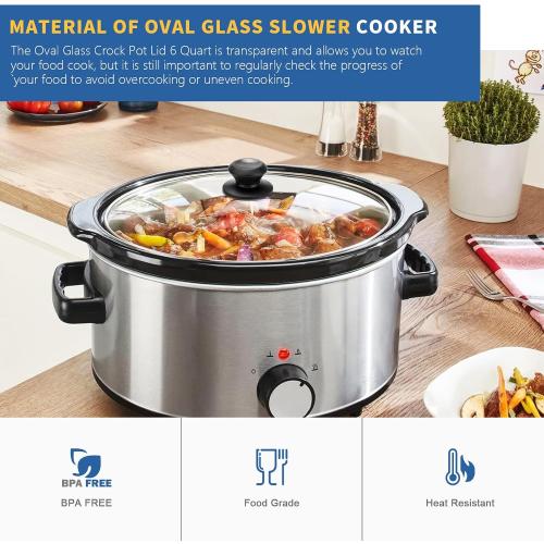 Oval Glass Crock Pot Lid 6 Quart for Hamilton Beach Slow Cooker 6 qt