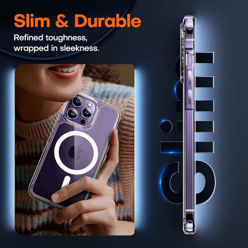 TAURI 3 in 1 for iPhone 14 Pro Max Case, Compatible with MagSafe [Not-Yellowing] with 2X Screen Protector, Military-Grade Protection, Magnetic Case for iPhone 14 Pro Max 6.7, Clear