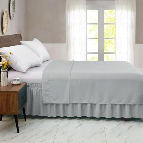 FreshCulture Elastic Wrap Around Bed Skirt - Queen Size, Hotel Quality Dust Ruffle with 15-Inch Tailored Drop (Light Grey)