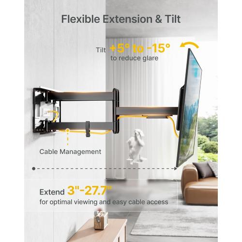 monTEK Heavy Duty XXL Full Motion TV Wall Mount for 60-120 inch Extra Large TVs, Holds 265 lbs, Max VESA 900x600, 27.7 Extension, Swivel & Tilt, Preassembled, Fits 12–24 Studs, LED/LCD/OLED 4K/8K