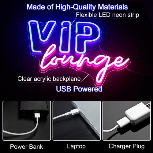 Horseneon VIP Lounge Neon Signs for Wall Decor, VIP Neon Lights Signs for Room Decor, Led Light Up Sign with USB Powered for Bar, Hotel, Cafe, VIP Room, Home Decoration (Blue&Pink)