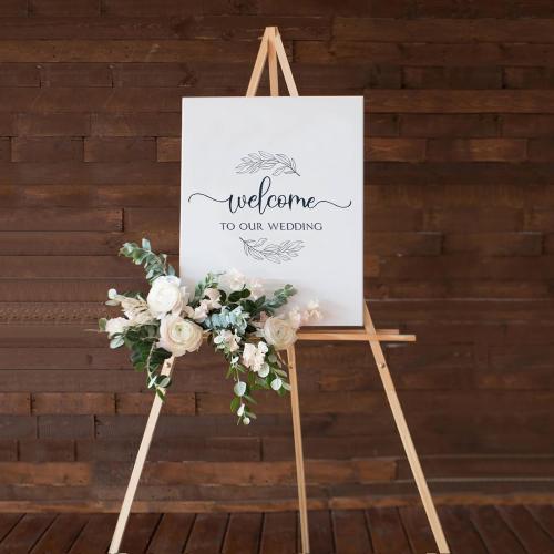 NianFeng Wooden Easel Stand for Sign, Easel Display Stand Floor for Wedding Sign with Adjustable Tray, 63-Inch, Tripod A-Frame Poster Light Duty, Welcome, Art Show & Baby Shower (Natural)