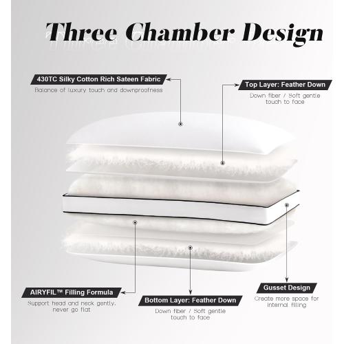 DOWNSTORIA Feather Down Pillows King Size Set of 2 with Gusset, Luxury Hotel Collection Bed Pillow 2 Pack, Down Surrounded Pillows for Sleeping, Soft for Side, Back Sleepers 20x36 in.