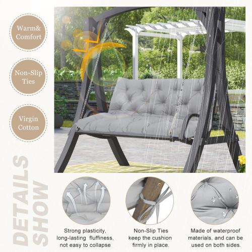 Outdoor Swing Replacement Cushions, 2 or 3 Seats Bench Cushion with Ties, Thicken 4 Recliner Seat Pad for Patio Furniture, Waterproof Premium Tufted Cushion with Backrest(Light Grey)