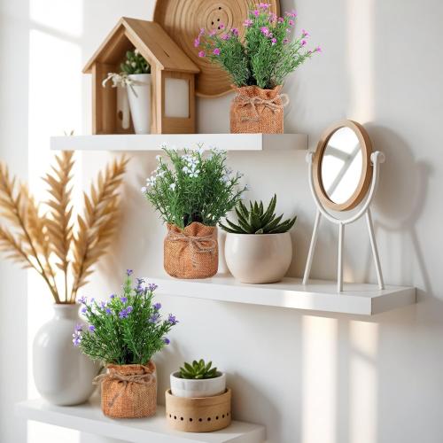 Tobeelec 3 Pcs Babys Breath Artificial Flowers in Small Burlap Bag Vases -Gypsophila Faux Flowers Farmhouse Home Coffee Table Bookshelf Office Desk Decorations Kitchen Dining Room Fake Plants Indoor