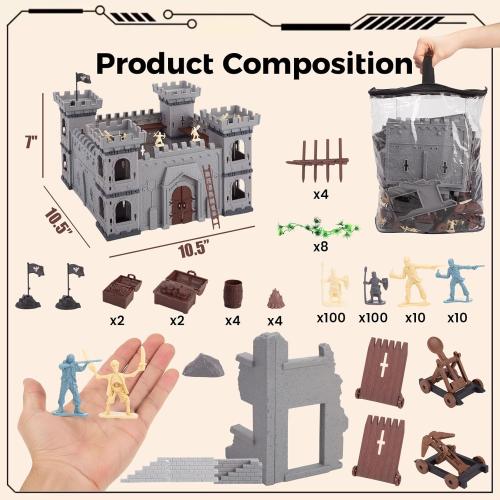 3 otters 310PCS Military Soldier Playset, Toy Soldiers Medieval Knight Army Men Pirate Castle Model Assembly for Boys Birthday Party Gift