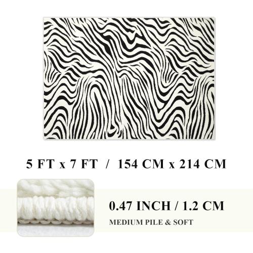 YIHOUSE 8x10Ft Area Rugs for Living Room: Modern Washable Rug - Abstract Black and Cream White Rug for Bedroom Dining Room Office Playroom Nursery Home Decor - Nonslip Non-Shedding Striped Rugs