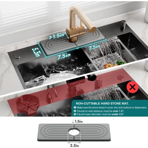 Faucet Mat for Kitchen Sink - Wider Diatomite Fast Drying Stone Sink Tray, Super Absorbent, Prevents Moisture Buildup - Faucet Splash Guard for Bathroom Counter (Grey, 15x5.3inch)