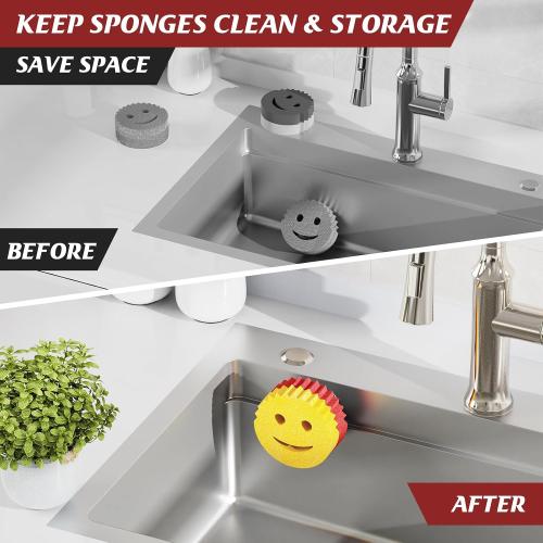 Kontoyo Sponge Holder for Kitchen Sink,Sink Caddy Organizer with Suction Cup Installation for Kitchen/Bathroom, Self Draining,Sponge Caddy for Holding Smiley Sponges-Black