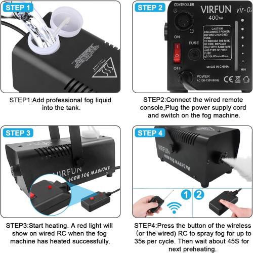 Fog Machine, Smoke Machine with Wireless&Wired Remote Control for Halloween, Party, Outdoor, Indoor and Stage Effect, 400W