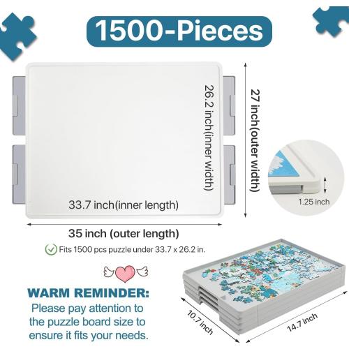 1500 Pieces Rotating Plastic Puzzle Board with Drawers and Cover, 35x27 Portable Spinning Jigsaw Puzzle Table for Adults, Upgraded Lazy Susan, Ideal Gift for Mum