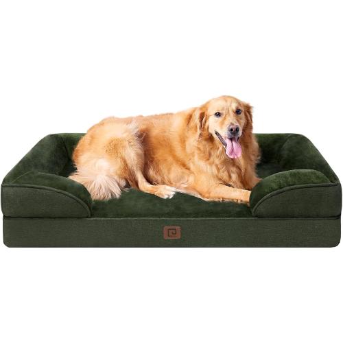 EHEYCIGA Orthopedic Dog Beds for Extra Large Dogs, Waterproof Memory Foam XL Pet Bed with Sides, Non-Slip Bottom and Egg-Crate Foam Big Dog Couch Bed with Washable Removable Cover, Dark Green