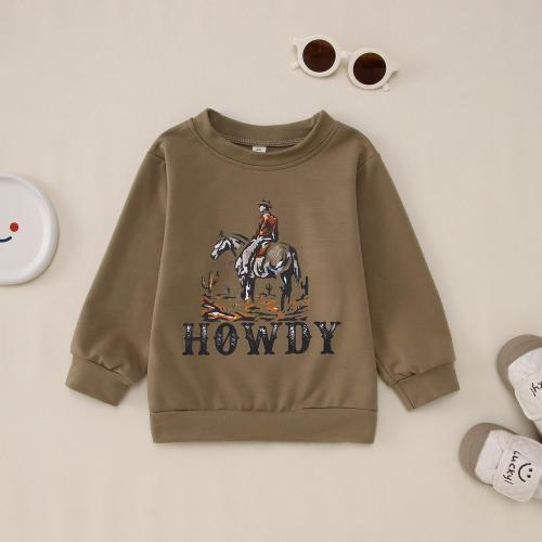 Brown Size 120 Toddler Boy Howdy Sweatshirt Cowboy Western Graphic Long Sleeve T-Shirt Kids Vintage Rodeo Lightweight Pullover Tops