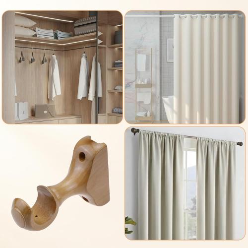 T Tulead Wooden Curtain Rod Bracket 29mm/1.14, 2PCS(Wood Color)