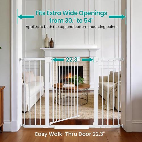Cumbor 36 Extra Tall Baby Gate, 30-54 Wide Dog Gates for Large Dogs, Dual Lock & Self-Closing Child Gate for Stairs, Doorways & Hallways, Pressure Mounted Safety Proofing for Babies & Pets, White
