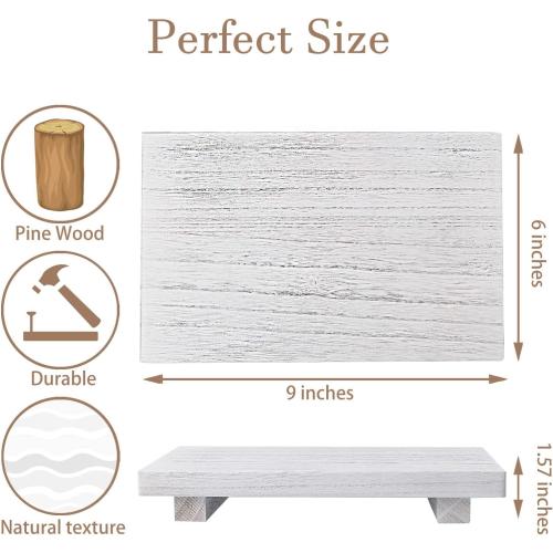 zoocatia Small Wood Tray Pedestal Stand Farmhouse Bathroom Decor Decorative Wooden Riser Kitchen Soap Dish Holder for Vanity, Counter, Sink, 9 x 5.9 - White