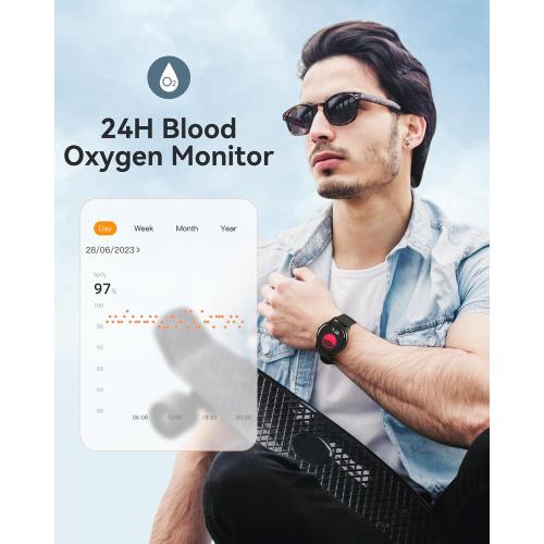 Smart Watch for Women Men, 5ATM Waterproof Smartwatch for Android and iOS Phones, Fitness Tracker Watch with 100  Sports Modes, Heart Rate Monitor Pedometer Sleep Monitor, Black