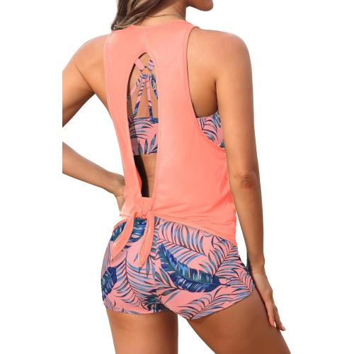 Size L.....Aqua Eve 3 Piece Tankini Swimsuit for Women Tank Bathing Suit with Shorts Open Back Athletic Swimwear
