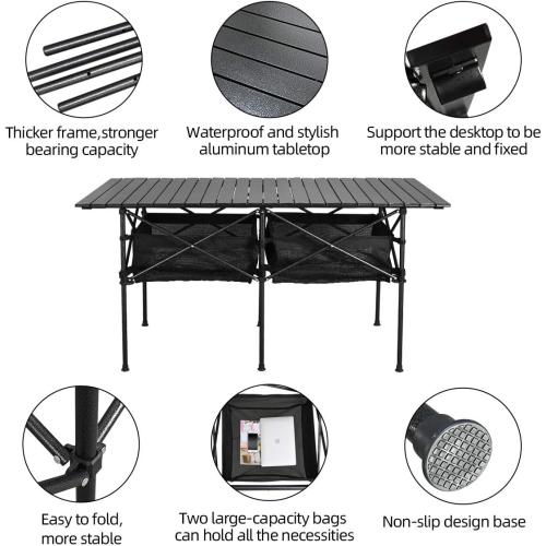 Sanny LargeOutdoor Folding Picnic Camping Table,55X 27.56Portable Aluminum Roll-up Table with Storage Carry Bag for RV Travel,Indoor,Outdoor,Camping, Beach,Backyard,BBQ,Party,Patio,Picnic
