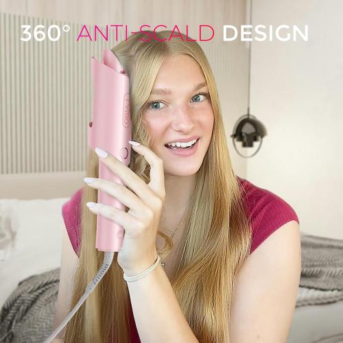 TYMO Automatic Rotating Curling Iron - TYMO CURLPRO Beach Waves Curling Wand, Portable Hair Curler, 500 Million Ionic, Dual Voltage & Lightweight for Travel, Ceramic Coating, 1 Inch, Pink