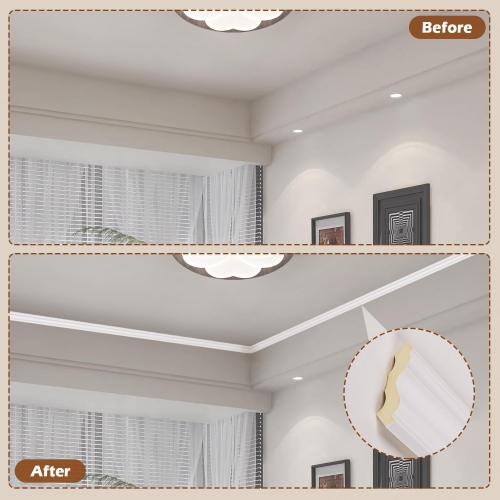 White 40Ft 10-Pack Ceiling Crown Molding Trim，Crown Molding Total Length 40 Ft，Lightweight High-Impact Polystyrene Decorative Ceiling Moulding，Ceiling Trim- Installed with Glue, White