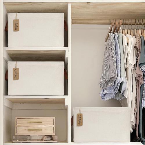 CHICVITA 2-Pack Large Storage Baskets for Shelves, Fabric Storage Bins with Metal Frame, Closet Organizers and Storage Boxes for Clothes Toy, Beige‼️no stains ‼️