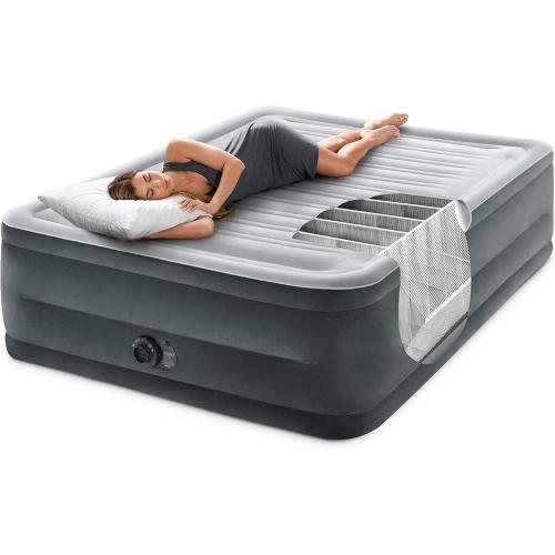 Intex 64417ED 22in Queen Dura-Beam Comfort Plush High-Rise Inflatable Air Mattress with Built in Pump for Travel and Camping, 600lb Weight Capacity