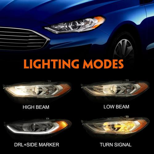 FIONE for Ford Fusion Headlight Assembly 2017 2018 2019 2020 Halogen Projector Headlamp Replacement Chrome Housing Front Lamp Left Driver Side LH HS7Z13008H
