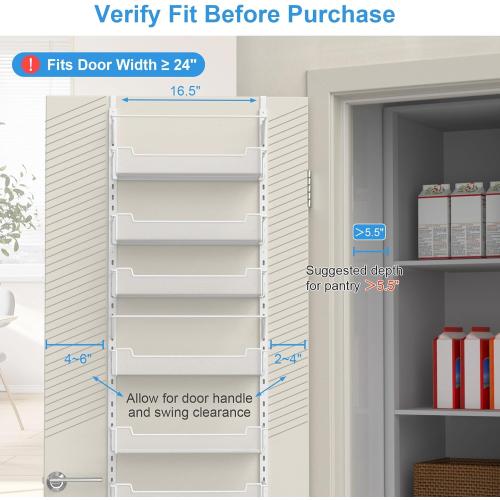 Over the Door Pantry Organizer, 8-Tier Over the Door Organizer with Adjustable Basket, Pantry Door Organization for Pantry Kitchen Storage Room Spice Rack, White