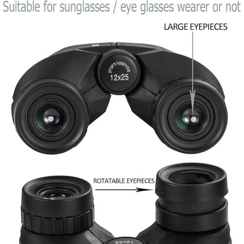 Occer 12x25 Compact Binoculars for Adults and Kids, Large Eyepiece Waterproof Binocular with Low Light Vision,High Powered Easy Focus Binoculars for Bird Watching,Outdoor Hunting,Travel,Sightseeing