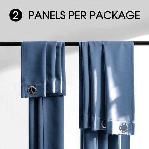 Rutterllow 52x45 inch Double Layer Short Full Shading Blackout-Curtains for Living Room, Silver Grommet Solid Portable Privacy Window Treatment Drapes for Bedroom (Stone Blue, 2 Panels)