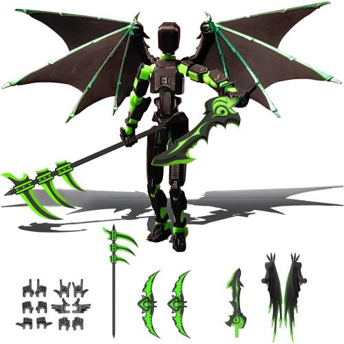 T13 Winged Robot Action Figure, Triple-Bladed Scythe, Black Wings
