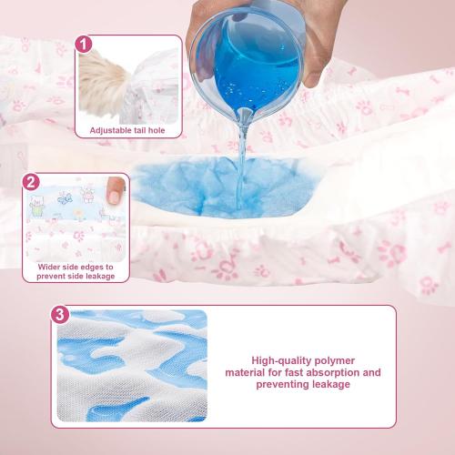 Disposable Dog Diapers Female 90 Count Doggie Diapers for Female Dogs Super Absorbent Extra Large Dog Pads for Heat Excitable Urination or Incontinence - Pink