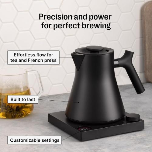 Fellow Corvo EKG Pro Electric Tea Kettle - Quick Heating, Precise Temperature Control Electric Kettle, Scheduling, Built-in Brew Timer for Boiling Water - Matte Black with Walnut Handle - 0.9 Liter