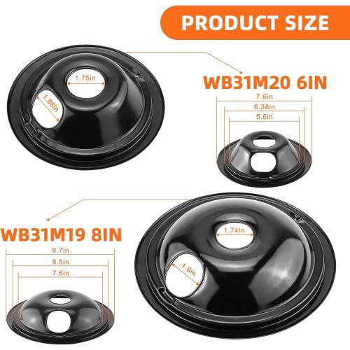 Black Burner Drip Pans WB31M19(8”) WB31M20(6”) Electric Stove Burner Replacement WB30M1(6) WB30M2(8)&WB17T10006 Terminal Block Compatible for G-E Hot-point Ken-more by MIFLUS