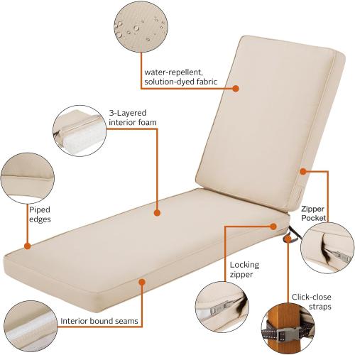 Classic Accessories 62-001-BEIGE-EC Chaise Lounge Cushion Combo, 1 Pack - 72 x 21 x 3 Inch, Antique Beige