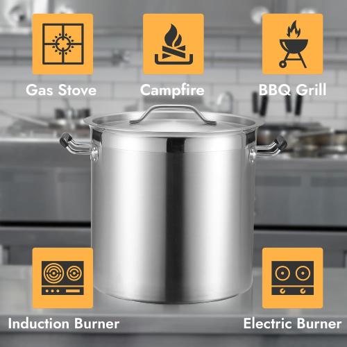 NSF 20 Quart Large Stock Pot with Lid and Basket, 18/8 Stainless Steel Cooking Pot, Commercial Cookware for Soup, Stew & Sauce, Oven Safe & Dishwasher Safe, 11.8D x 12.8W x 11.8H