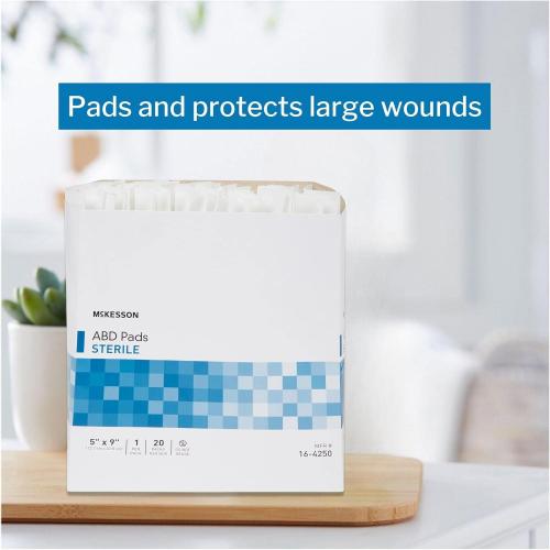 McKesson Abdominal Pads, Sterile, Nonwoven Cellulose, 5 in x 9 in, 20 Count, 2 Pack