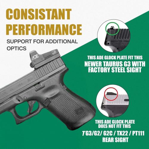ADE RD3-006x Green Dot   D1 Rear Optic Mounting Plate/Adapter for All Glock (Non-MOS, Non-Aftermarket Slide) Standard Models,Canik TP9SF,Taurus GX4,TX22 GEN2,G3C,G3 with Factory Steel Sights Pistol
