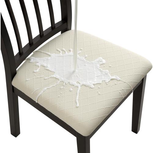 Fuloon Dining Room Seat Covers Chair Slipcovers, 6 Pack, Beige | Removable Washable, Dining Chair Covers, Anti-Dust, Seat Cushion Slipcovers for Bedroom, Kitchen, Hotel, Banquet