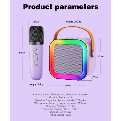 Mini Karaoke Machine Speaker for Kids Adults,Portable Bluetooth with 1-2 Wireless Microphones,Christmas Birthday Gifts Toys Girls Boys Ages 4, 5, 6,7, 8,9,10,11,12  Years Old Toddler (Purple - 2 Mic)